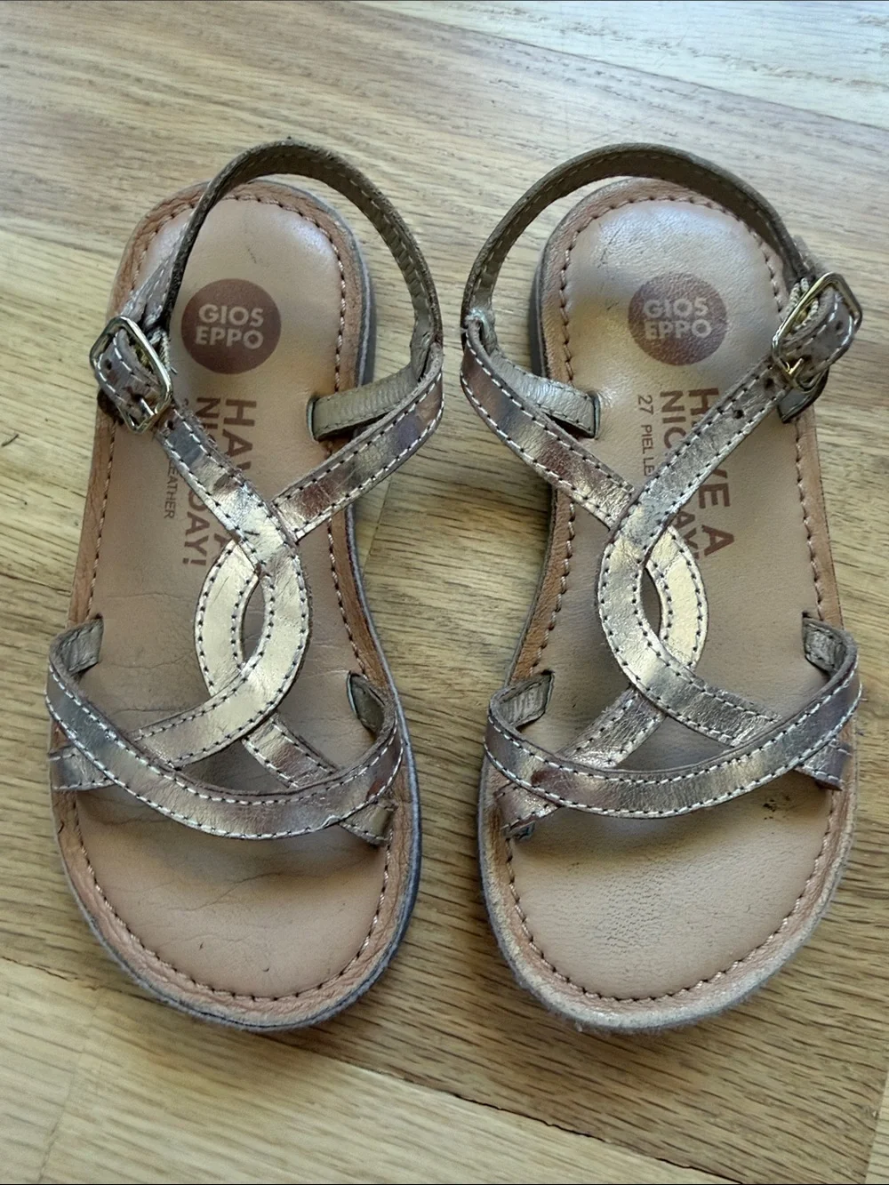 GIOSEPPO Girls Metallic Rose Gold Quality Italian Leather Sandals size EUR 27